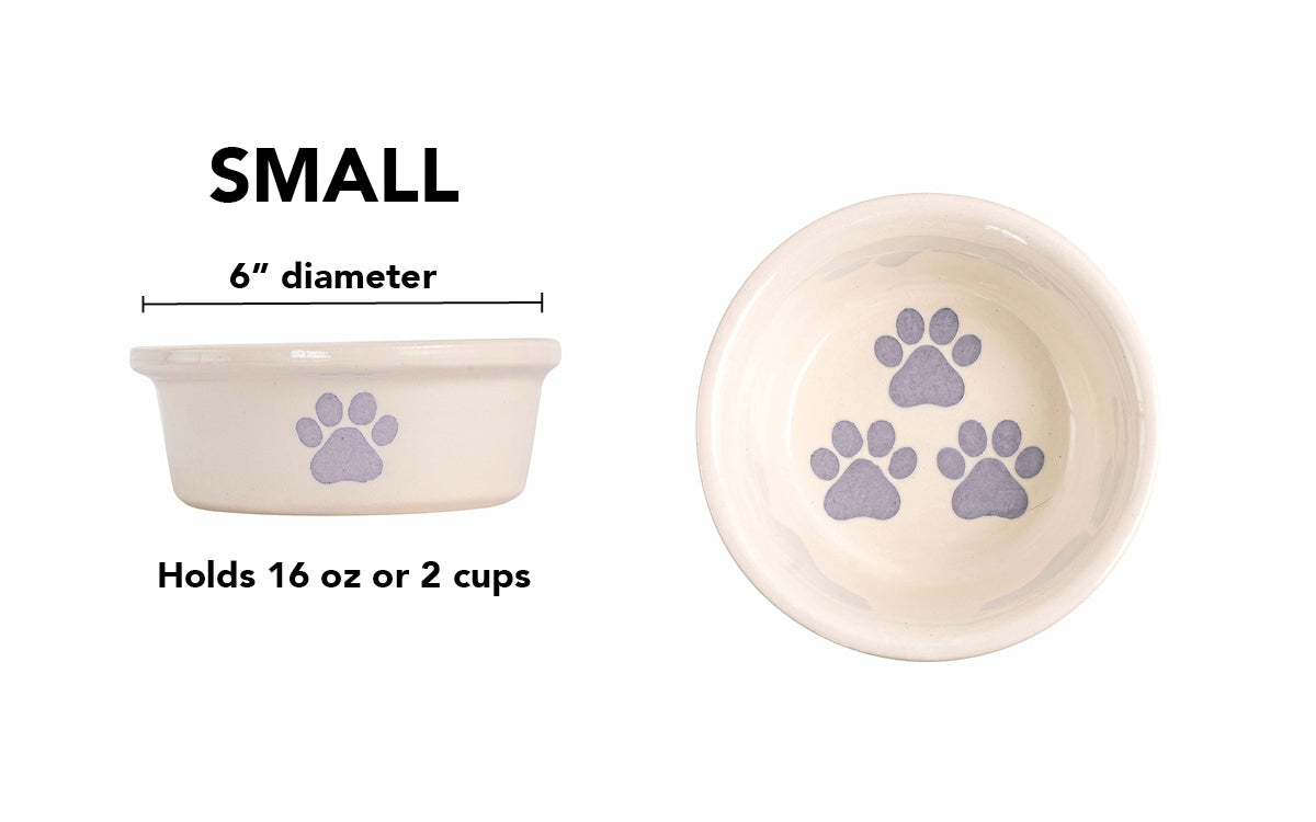 Pawsome Collection (Alternate) - Handmade Ceramic Pet Bowl with Colored Paw Prints on White Clay