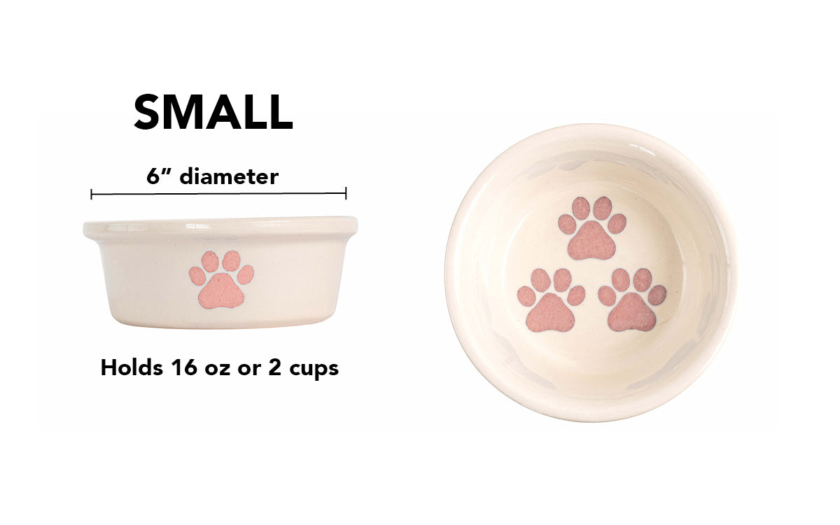 Pawsome Collection (Alternate) - Handmade Ceramic Pet Bowl with Colored Paw Prints on White Clay