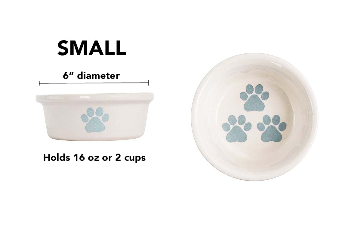 Pawsome Collection (Alternate) - Handmade Ceramic Pet Bowl with Colored Paw Prints on White Clay