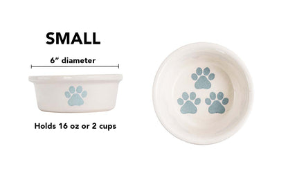 Pawsome Collection (Alternate) - Handmade Ceramic Pet Bowl with Colored Paw Prints on White Clay
