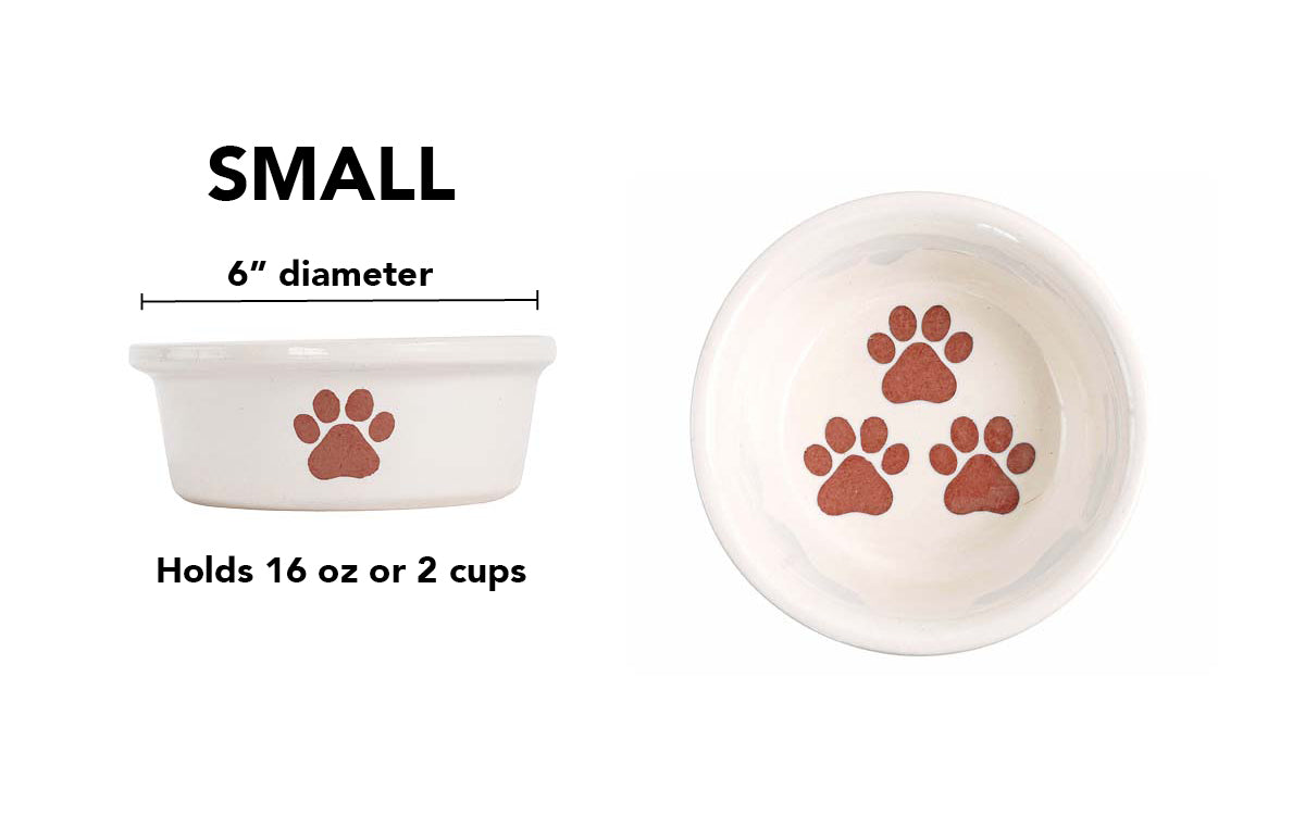 Pawsome Collection (Alternate) - Handmade Ceramic Pet Bowl with Colored Paw Prints on White Clay