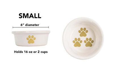 Pawsome Collection (Alternate) - Handmade Ceramic Pet Bowl with Colored Paw Prints on White Clay