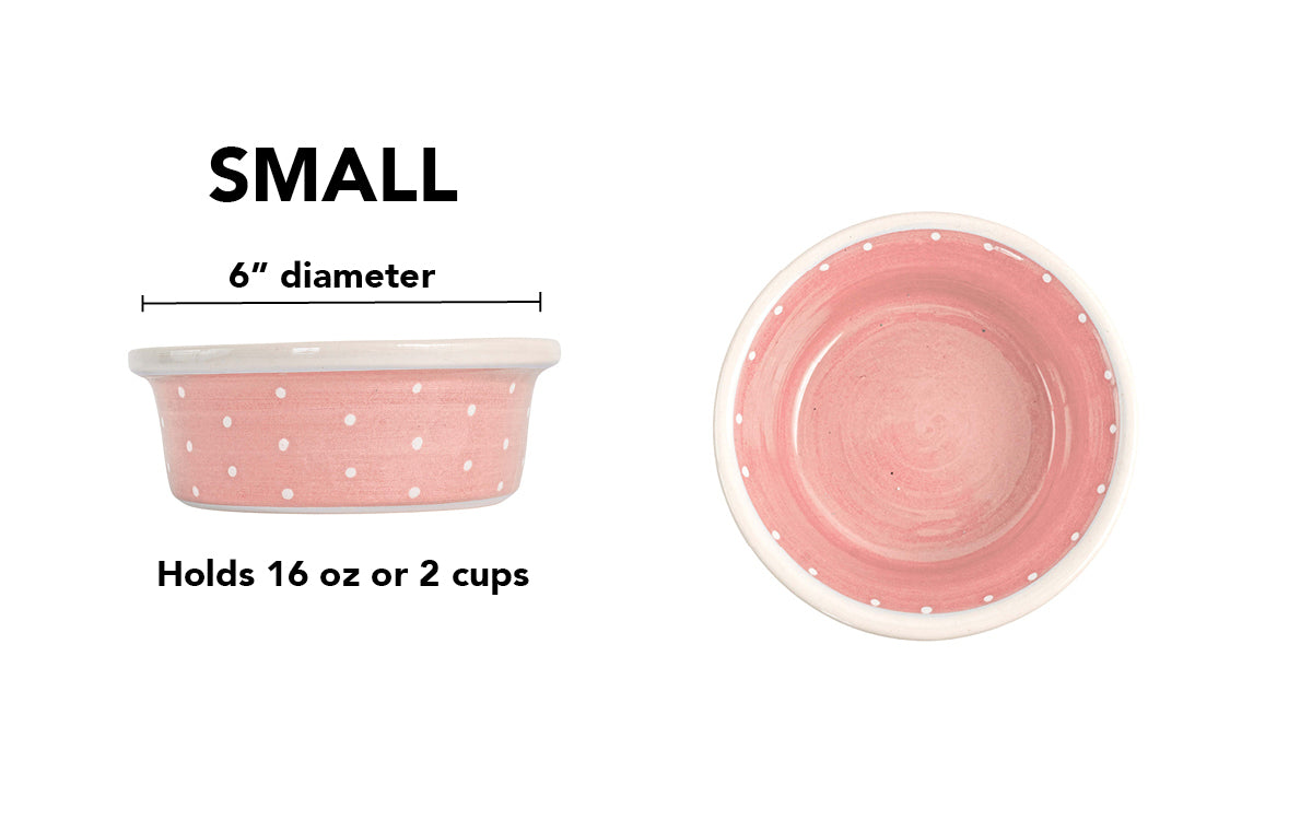 Polka Paws Collection - Handmade Ceramic Pet Bowl with Color and White Polka Dots