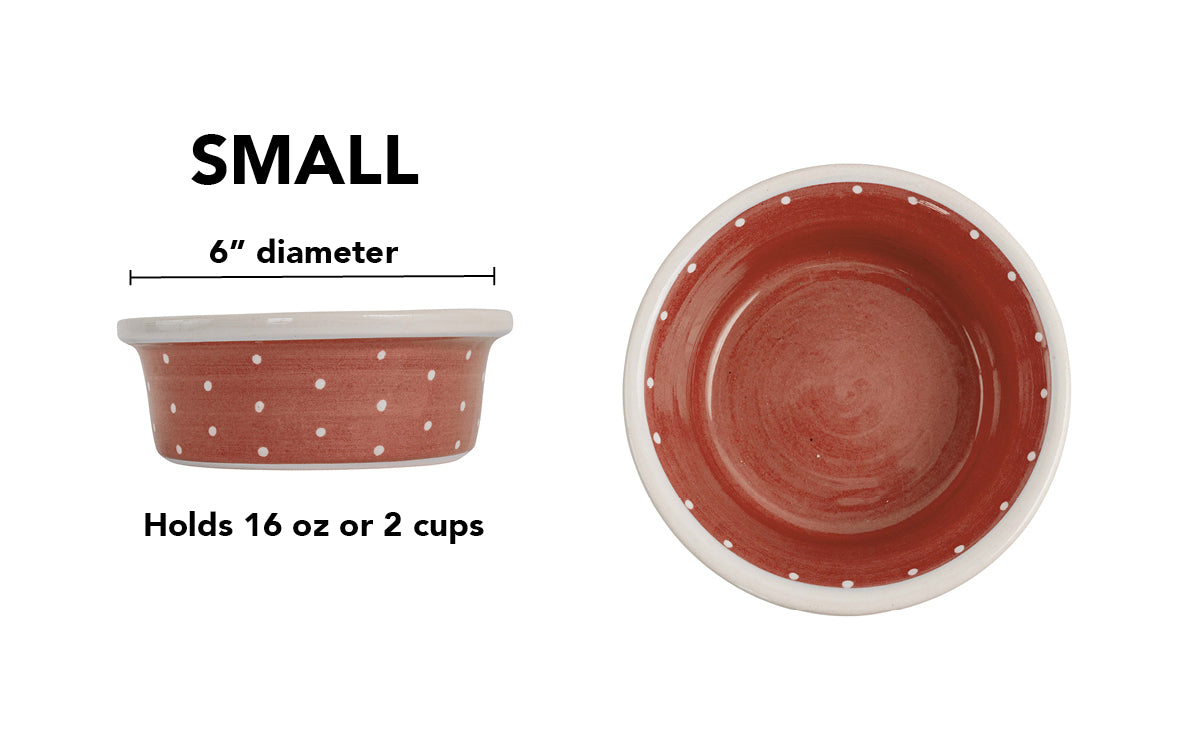 Polka Paws Collection - Handmade Ceramic Pet Bowl with Color and White Polka Dots