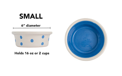 Spot On Collection - Handmade Ceramic Pet Bowl with Solid Color Interior and Dots on the Outside