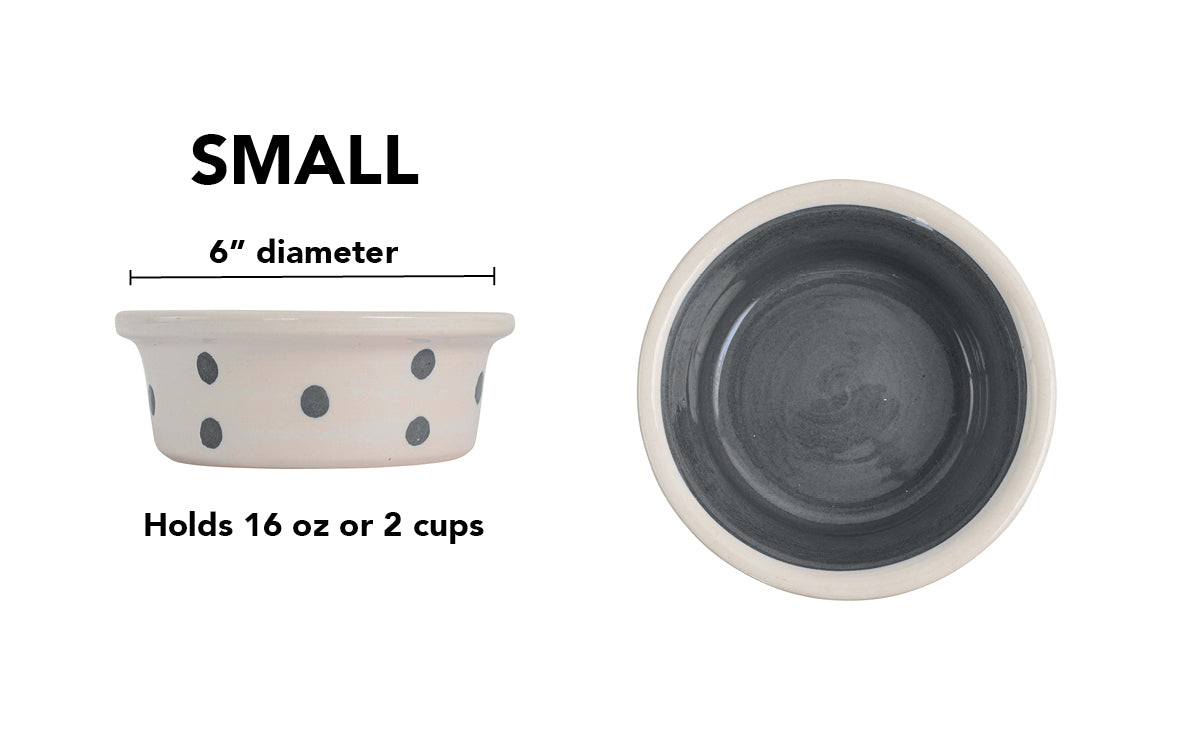 Spot On Collection - Handmade Ceramic Pet Bowl with Solid Color Interior and Dots on the Outside