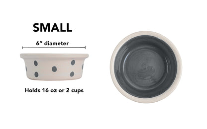 Spot On Collection - Handmade Ceramic Pet Bowl with Solid Color Interior and Dots on the Outside
