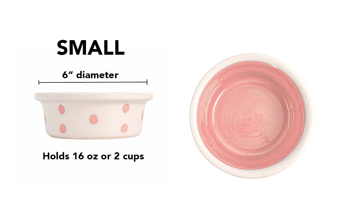 Spot On Collection - Handmade Ceramic Pet Bowl with Solid Color Interior and Dots on the Outside