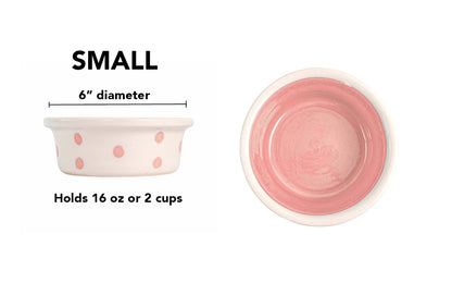 Spot On Collection - Handmade Ceramic Pet Bowl with Solid Color Interior and Dots on the Outside
