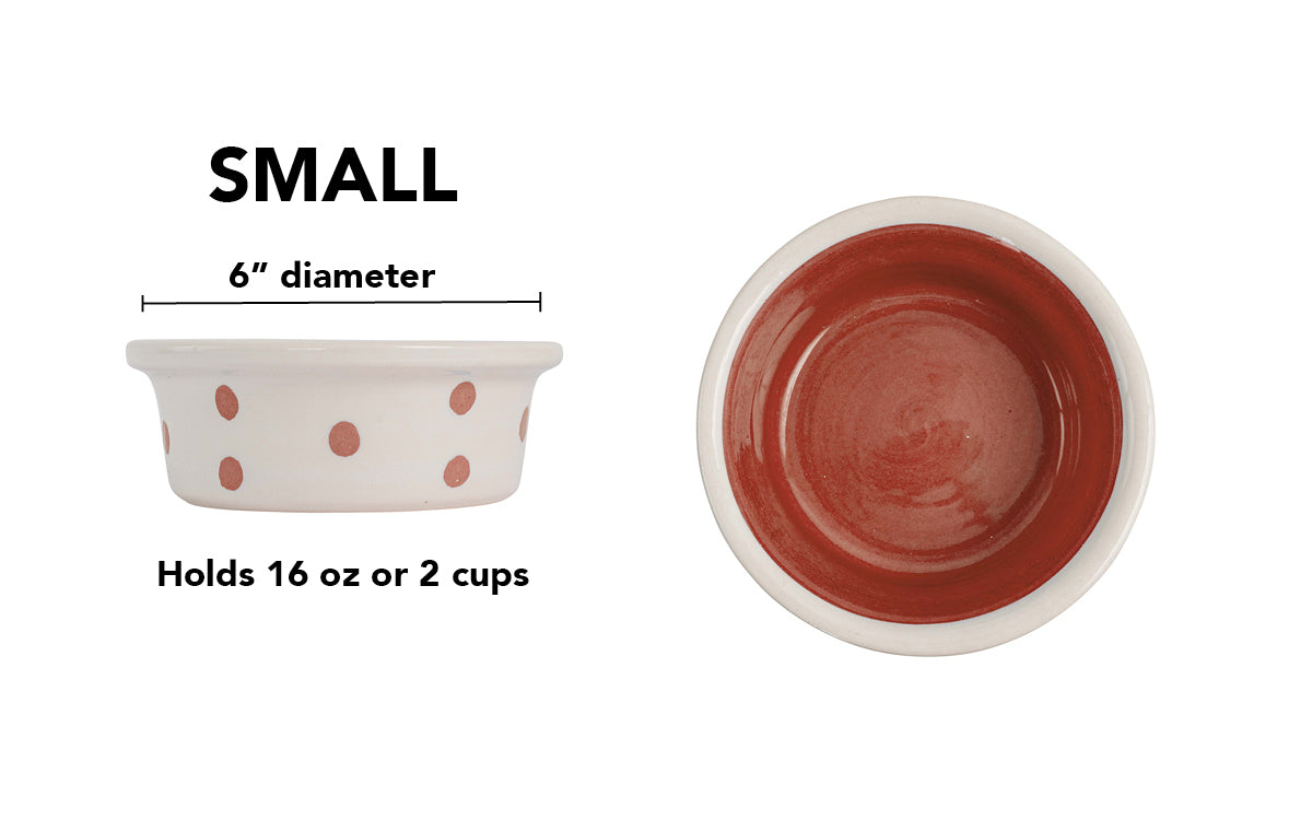 Spot On Collection - Handmade Ceramic Pet Bowl with Solid Color Interior and Dots on the Outside