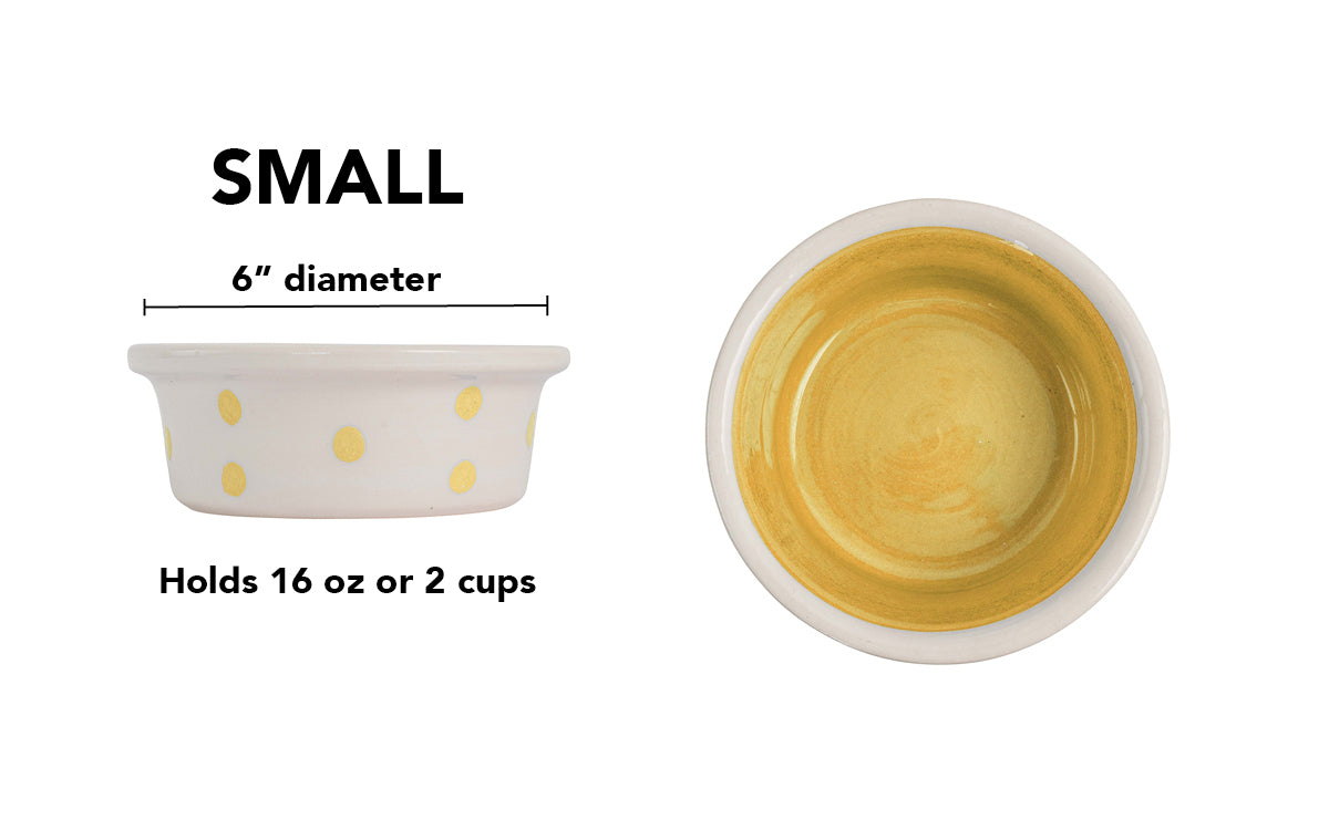 Spot On Collection - Handmade Ceramic Pet Bowl with Solid Color Interior and Dots on the Outside