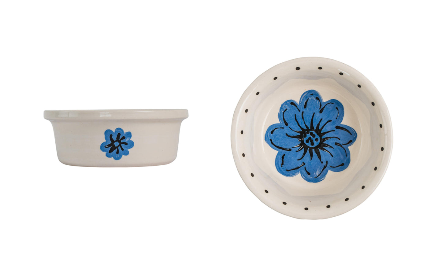 Blossom Bite Collection - Handmade Ceramic Pet Bowl with Handpainted Flower
