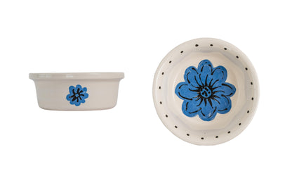 Blossom Bite Collection - Handmade Ceramic Pet Bowl with Handpainted Flower
