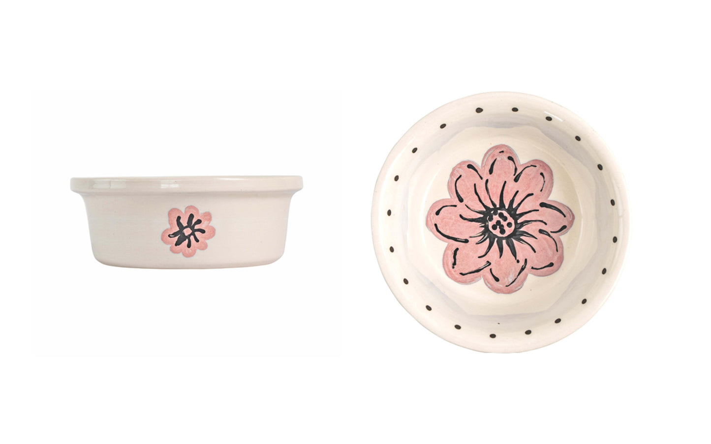 Blossom Bite Collection - Handmade Ceramic Pet Bowl with Handpainted Flower