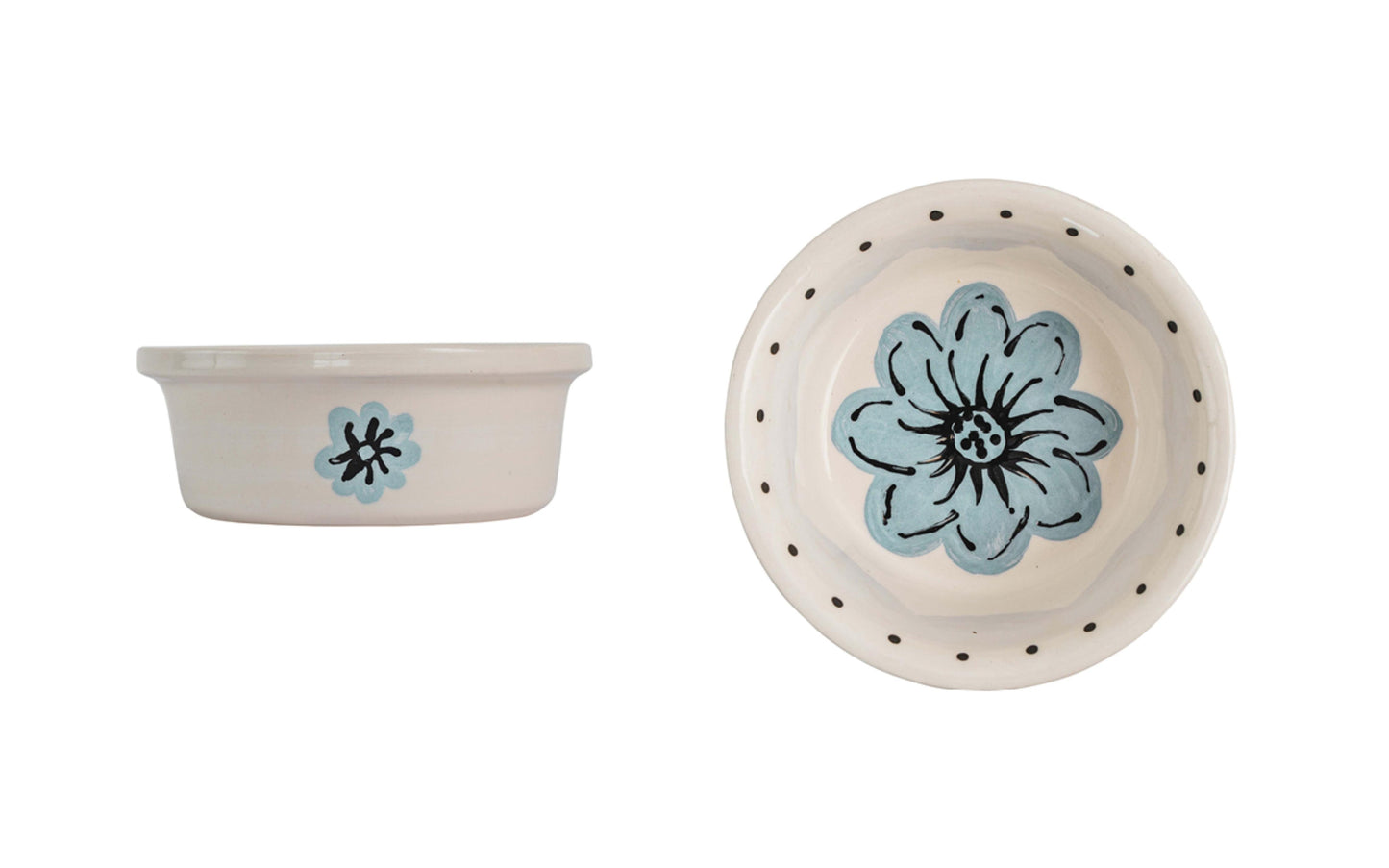 Blossom Bite Collection - Handmade Ceramic Pet Bowl with Handpainted Flower