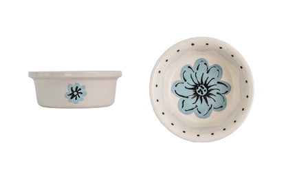 Blossom Bite Collection - Handmade Ceramic Pet Bowl with Handpainted Flower