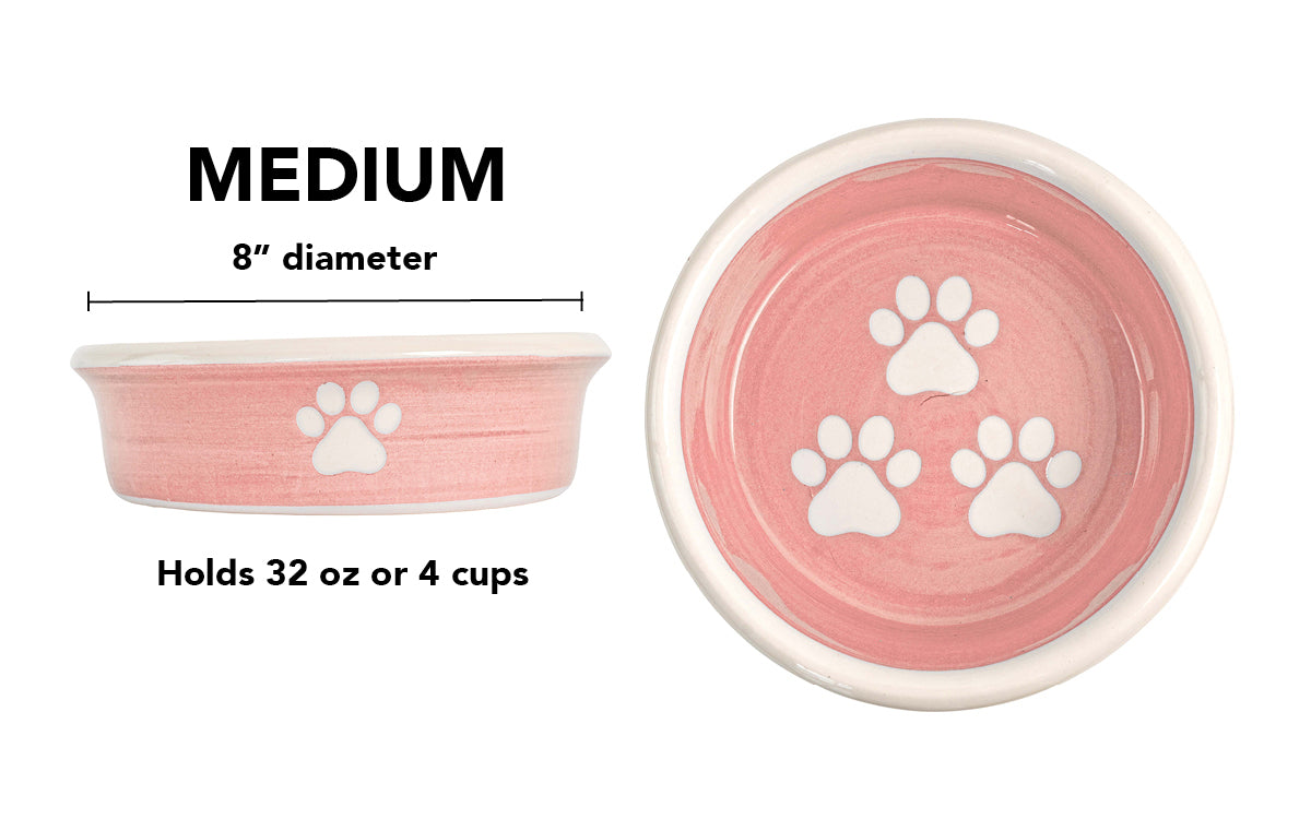 Pawsome Collection - Handmade Ceramic Pet Bowl with Custom Color and White Paw Prints