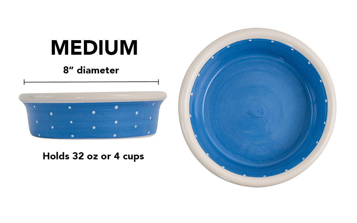 Polka Paws Collection - Handmade Ceramic Pet Bowl with Color and White Polka Dots