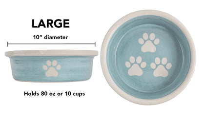 Pawsome Collection - Handmade Ceramic Pet Bowl with Custom Color and White Paw Prints