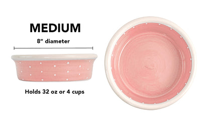 Polka Paws Collection - Handmade Ceramic Pet Bowl with Color and White Polka Dots