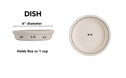 Bone & Stitch Collection - Handmade Ceramic Pet Bowl with Black Design on White Clay