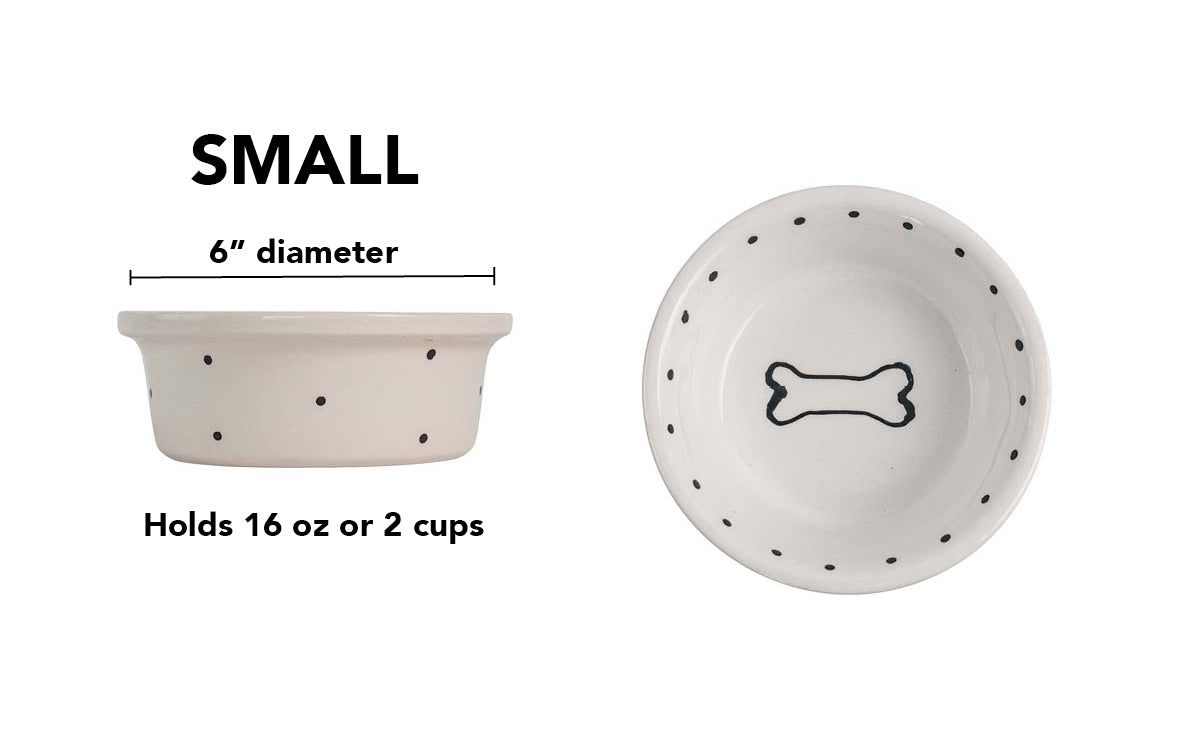 Spot & Bone Collection - Handmade Ceramic Pet Bowl with Black Design on White Clay