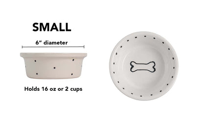 Spot & Bone Collection - Handmade Ceramic Pet Bowl with Black Design on White Clay