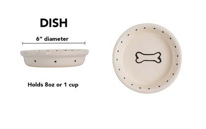 Spot & Bone Collection - Handmade Ceramic Pet Bowl with Black Design on White Clay