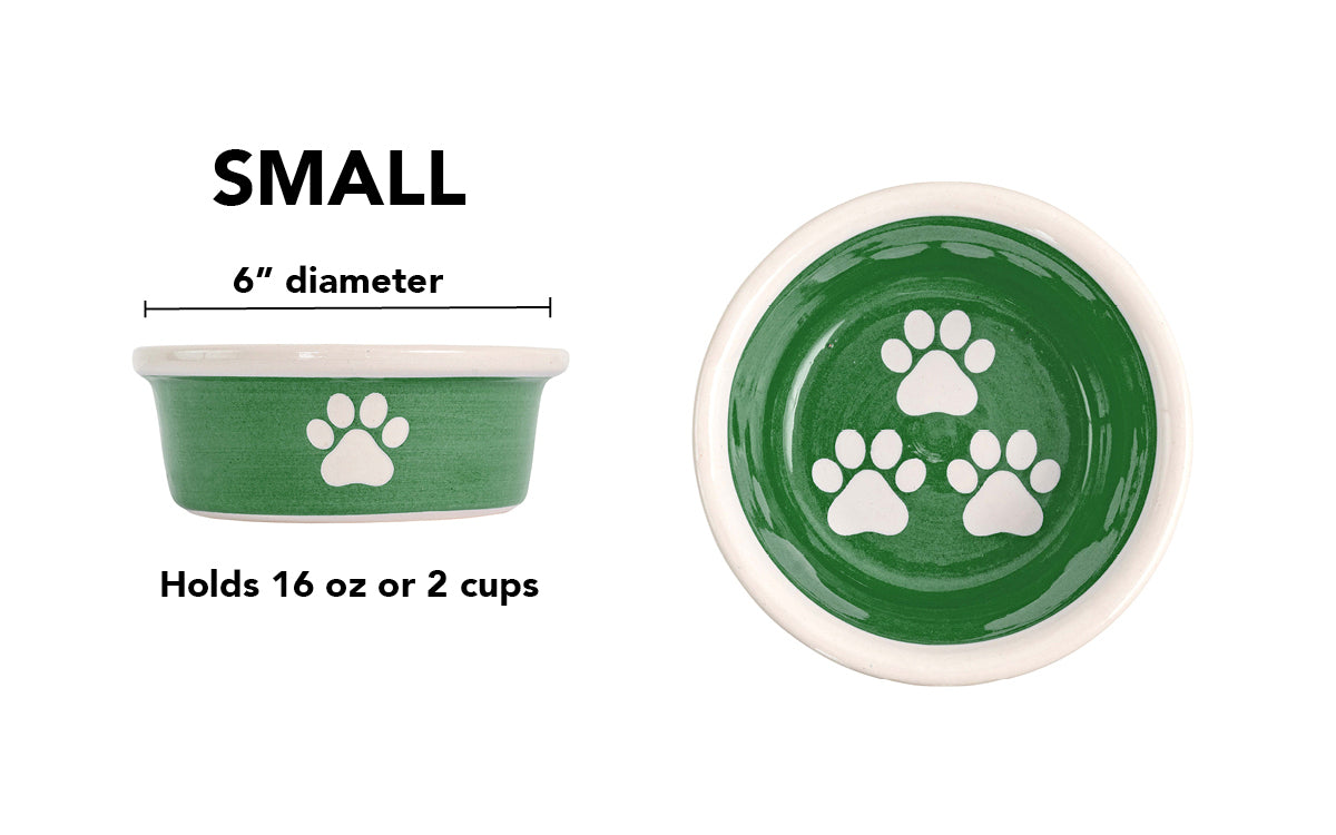 Pawsome Collection - Handmade Ceramic Pet Bowl with Custom Color and White Paw Prints