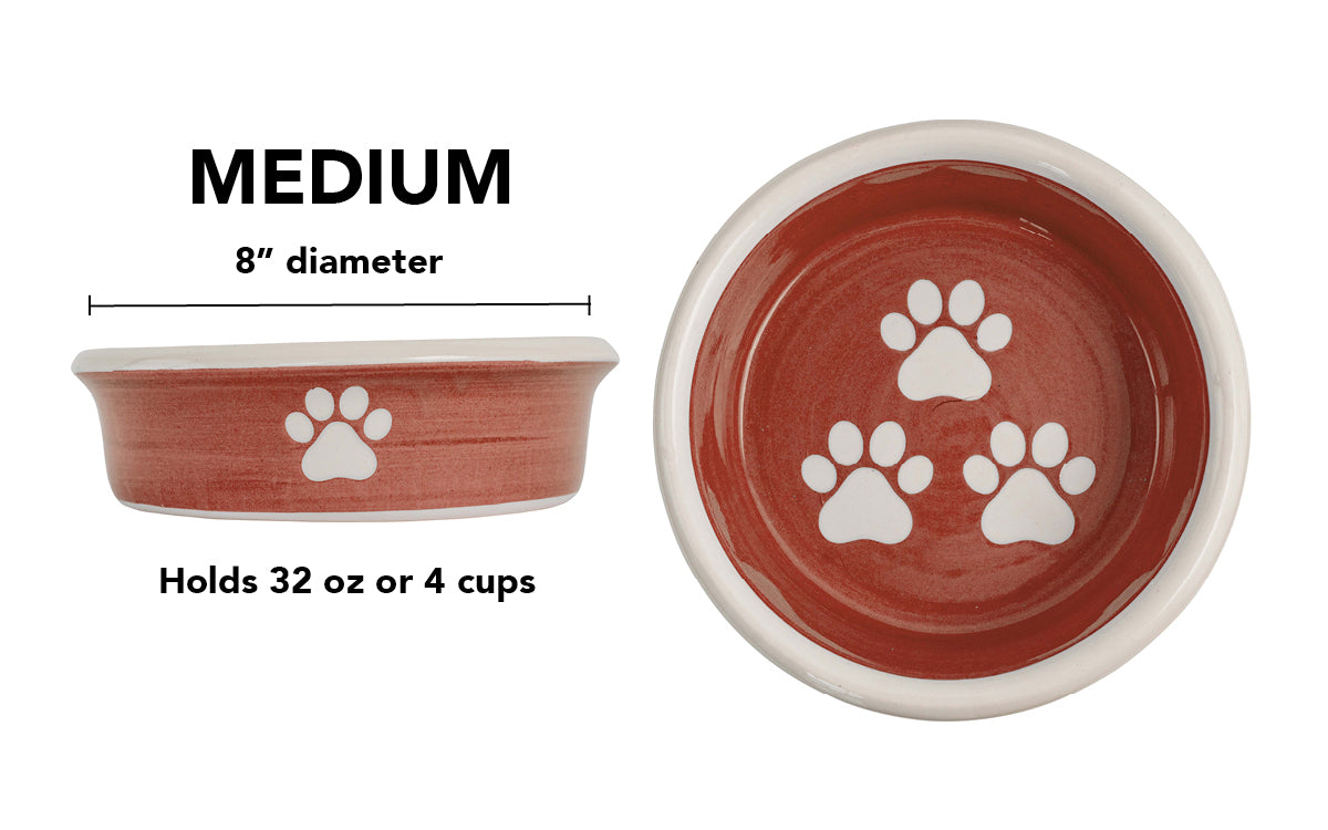 Pawsome Collection - Handmade Ceramic Pet Bowl with Custom Color and White Paw Prints