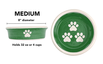 Pawsome Collection - Handmade Ceramic Pet Bowl with Custom Color and White Paw Prints