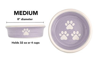 Pawsome Collection - Handmade Ceramic Pet Bowl with Custom Color and White Paw Prints