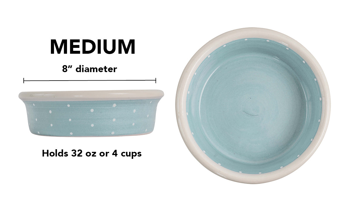 Polka Paws Collection - Handmade Ceramic Pet Bowl with Color and White Polka Dots