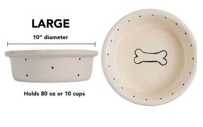 Spot & Bone Collection - Handmade Ceramic Pet Bowl with Black Design on White Clay