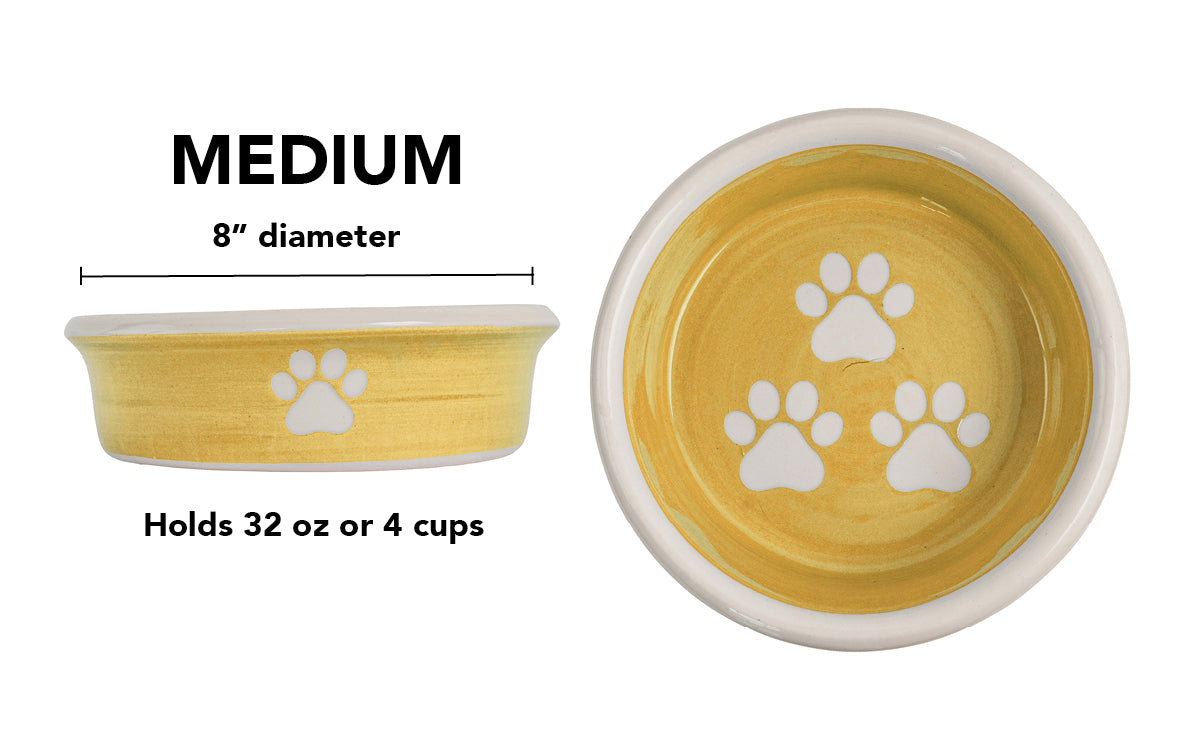 Pawsome Collection - Handmade Ceramic Pet Bowl with Custom Color and White Paw Prints