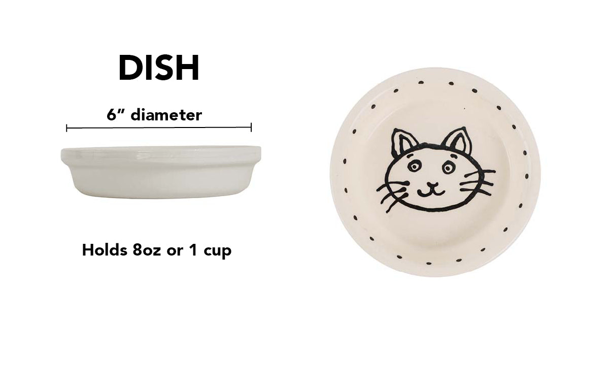 Kitty Cartoon Dish - Handmade Ceramic Cat Food Dish