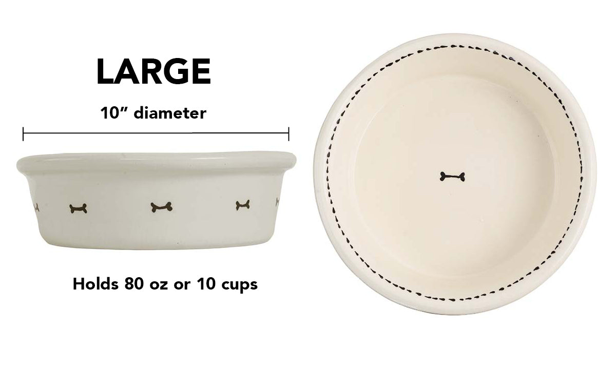 Bone & Stitch Collection - Handmade Ceramic Pet Bowl with Black Design on White Clay