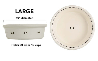 Bone & Stitch Collection - Handmade Ceramic Pet Bowl with Black Design on White Clay