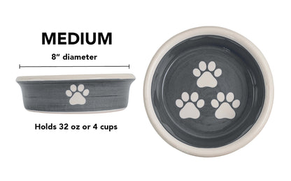 Pawsome Collection - Handmade Ceramic Pet Bowl with Custom Color and White Paw Prints